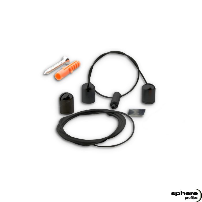 SUSPENSION-02 Sospensione a fune, nera, 300 cm, 2 corde, materiale di fissaggio incluso