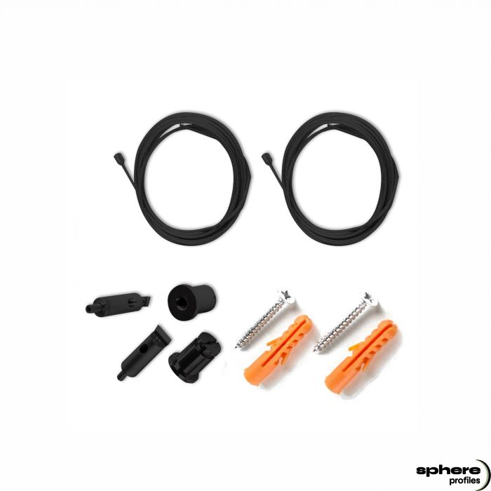 SOSPENSION-01 Sospensione a fune, nera, 150 cm, 2 corde, materiale di fissaggio incluso